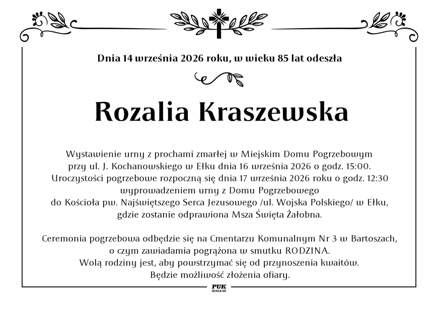 Rozalia Kraszewska - nekrolog